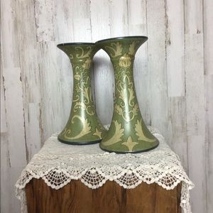 Beautiful shabby/boho candle stick set; wide base
